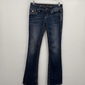 Rock Revival Jeans Womens 28 Blue Bootcut Studded Embroidered Rhinestone Long